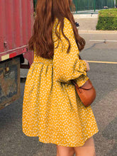 Women Floral Printing Pleating Ruffle Sleeve O-Neck Casual Holiday Mini Dress